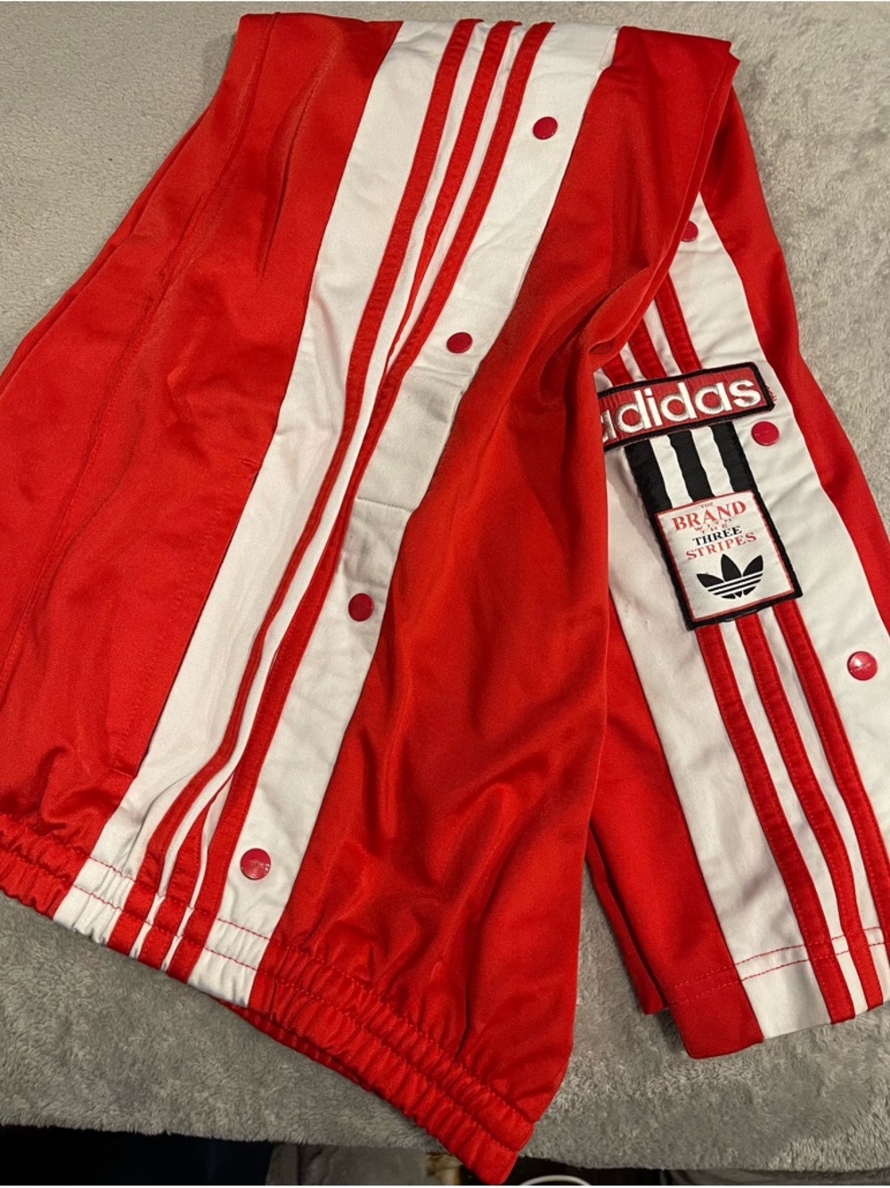 adidas snapped Red Jogger Pants with White Stripe Accents